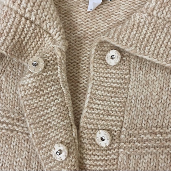 LOFT Oatmeal Wool Alpaca Blend Oversized Cowl Neck Cardigan Sweater Size Medium - Picture 3 of 9